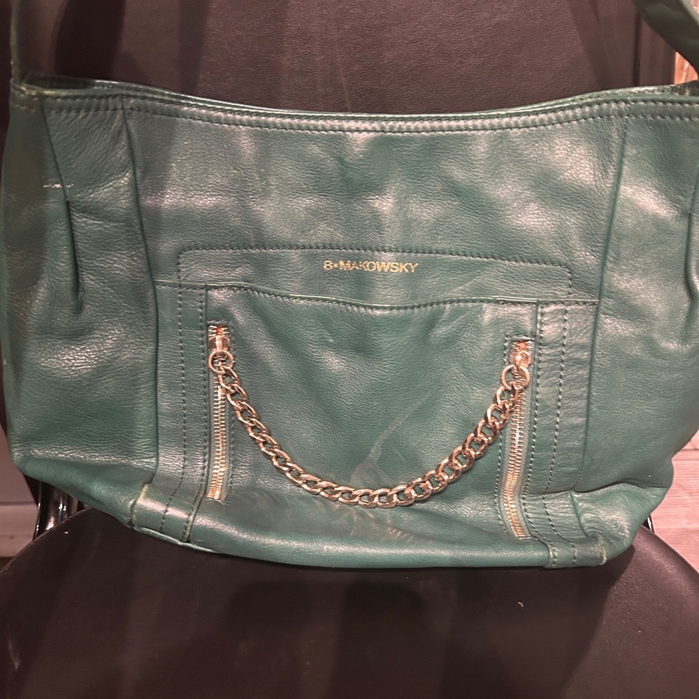 B. Makowsky Teal Leather Shoulder Bag
